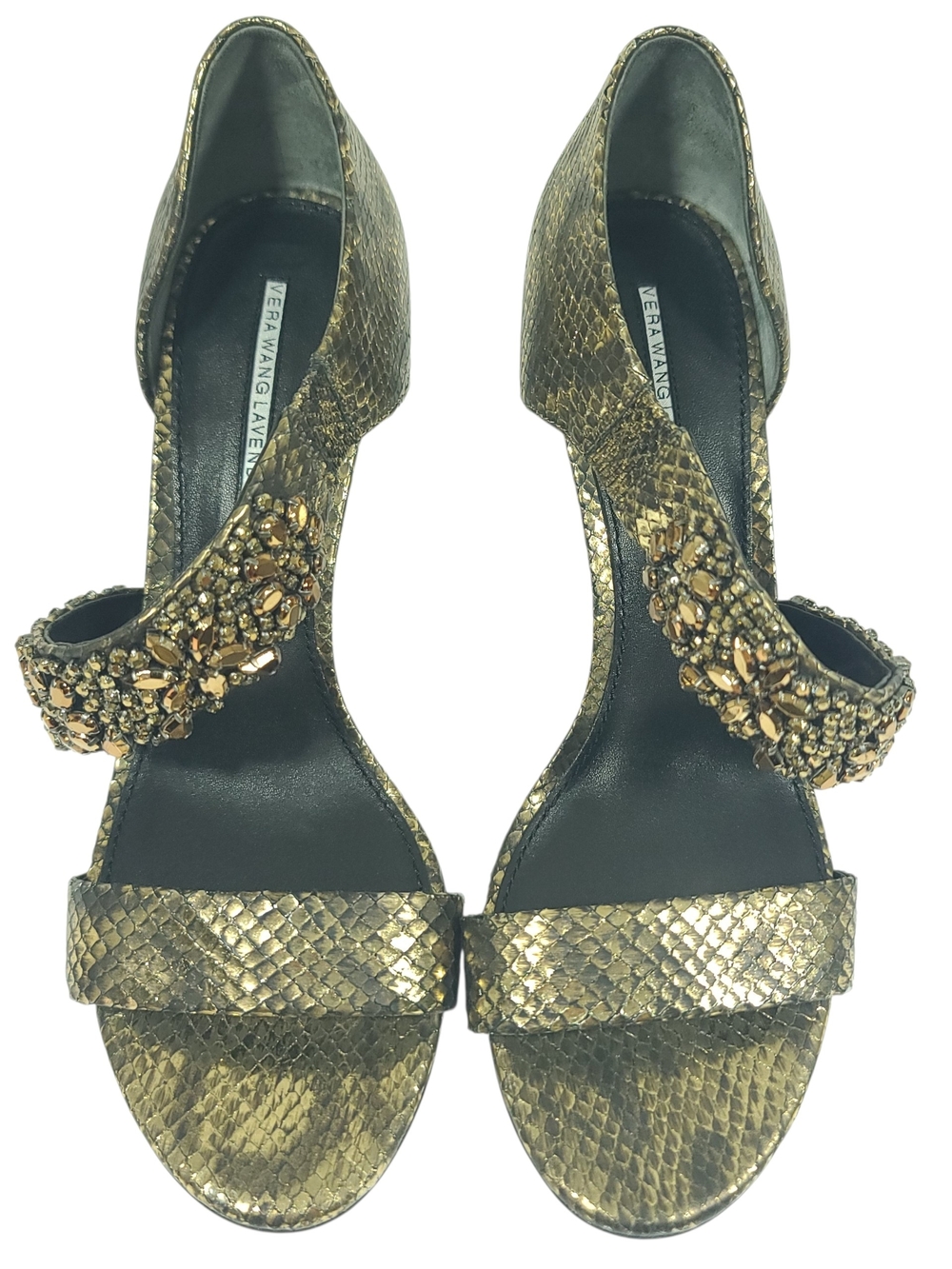 Vera Wang Lavender Label Metallic Gold Snake-Print Sandals Size 8.5